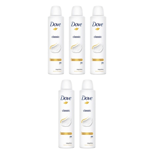 Dove Classic 48h Anti-Perspirant 1/4 Moisturising Cream 250mL Pack of 5