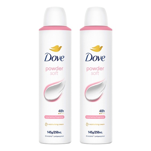Dove Powder Soft 48h Anti-Perspirant 1/4 Moisturising Cream 250mL Pack of 2