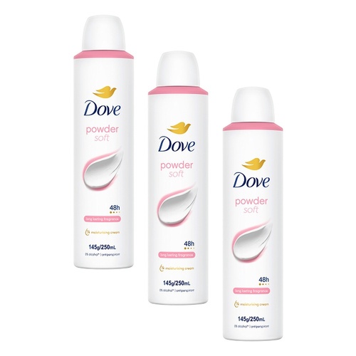 Dove Powder Soft 48h Anti-Perspirant 1/4 Moisturising Cream 250mL Pack of 3