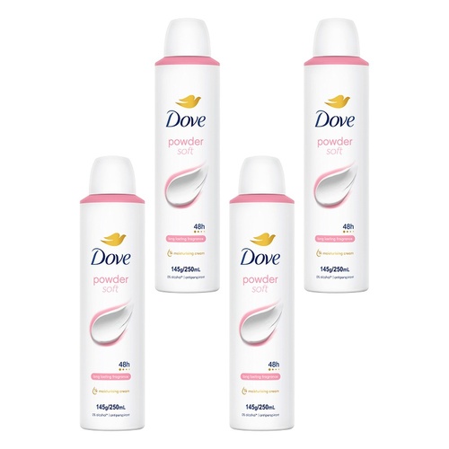 Dove Powder Soft 48h Anti-Perspirant 1/4 Moisturising Cream 250mL Pack of 4