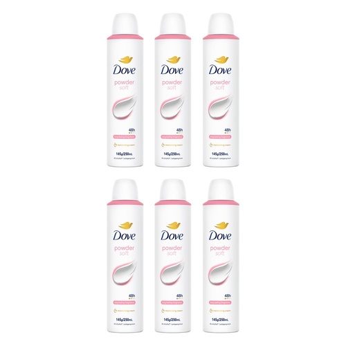 Dove Powder Soft 48h Anti-Perspirant 1/4 Moisturising Cream 250mL Pack of 6