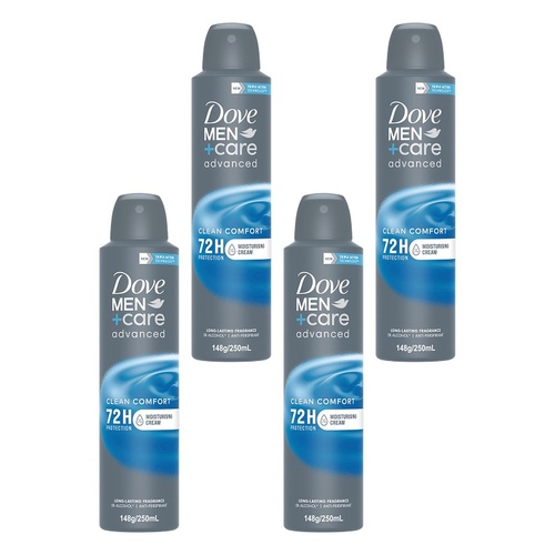 Dove Men+Care Advanced Clean Comfort 72H Anti-Perspirant 250mL Pack of 4