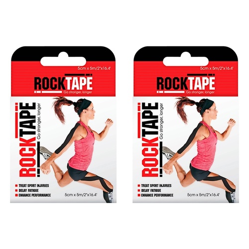 RockTape Premium Kinesiology Tape Black 5cm x 5m Pack of 2