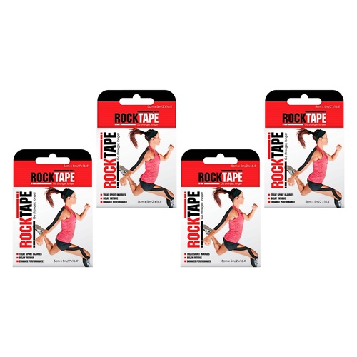 RockTape Premium Kinesiology Tape Black 5cm x 5m Pack of 4