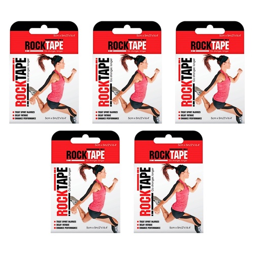 RockTape Premium Kinesiology Tape Black 5cm x 5m Pack of 5