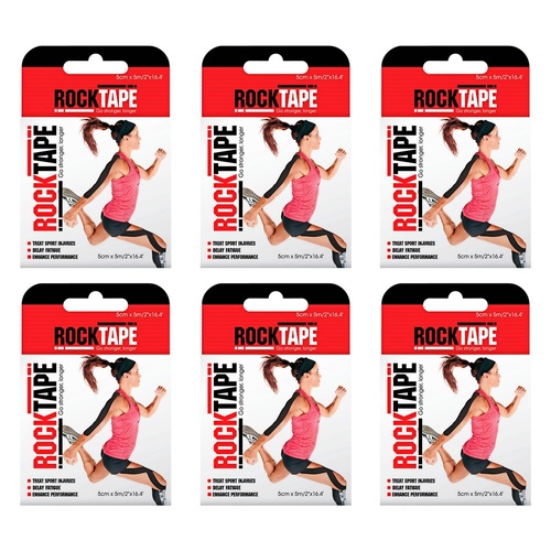 RockTape Premium Kinesiology Tape Black 5cm x 5m Pack of 6