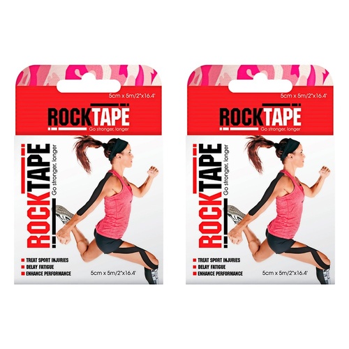 Rocktape Premium Kinesiology Tape Camo Pink 5cm x 5m Pack of 2