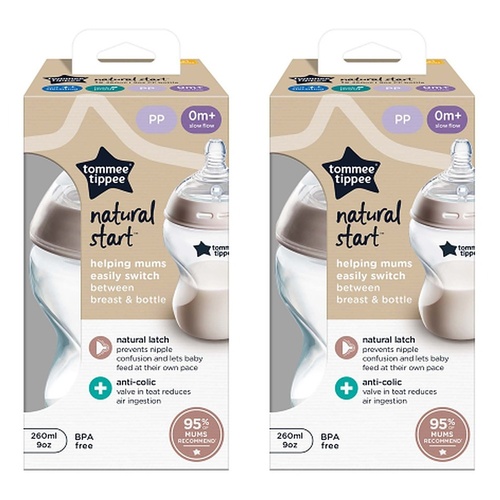 Tommee Tippee Natural Start Baby Bottle 0m+ Slow Flow 260mL Pack of 2