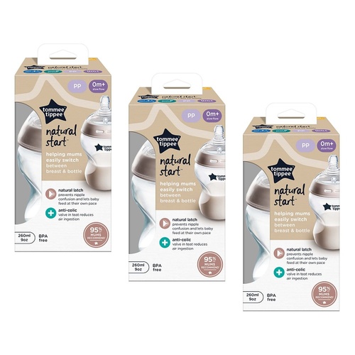 Tommee Tippee Natural Start Baby Bottle 0m+ Slow Flow 260mL Pack of 3