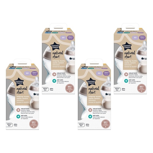 Tommee Tippee Natural Start Baby Bottle 0m+ Slow Flow 260mL Pack of 4