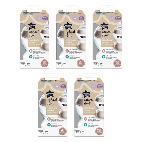 Tommee Tippee Natural Start Baby Bottle 0m+ Slow Flow 260mL Pack of 5
