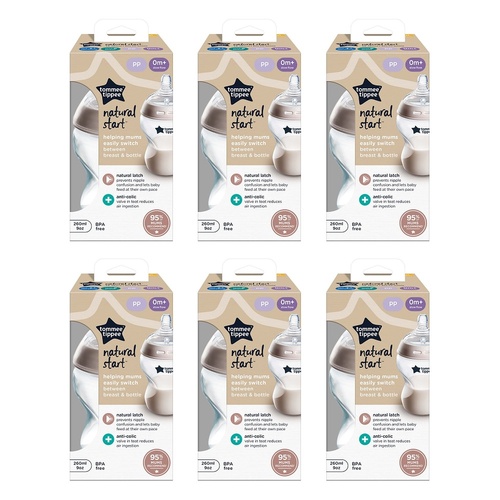 Tommee Tippee Natural Start Baby Bottle 0m+ Slow Flow 260mL Pack of 6