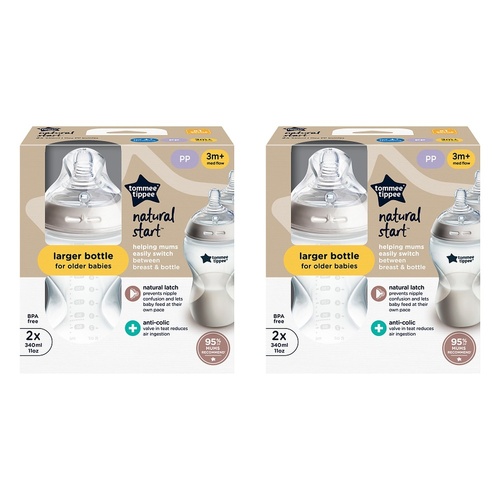 Tommee Tippee Natural Start Baby Bottle 3m+ Medium Flow 340mL Pack of 2