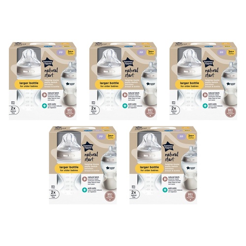 Tommee Tippee Natural Start Baby Bottle 3m+ Medium Flow 340mL Pack of 5