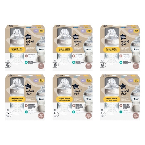 Tommee Tippee Natural Start Baby Bottle 3m+ Medium Flow 340mL Pack of 6