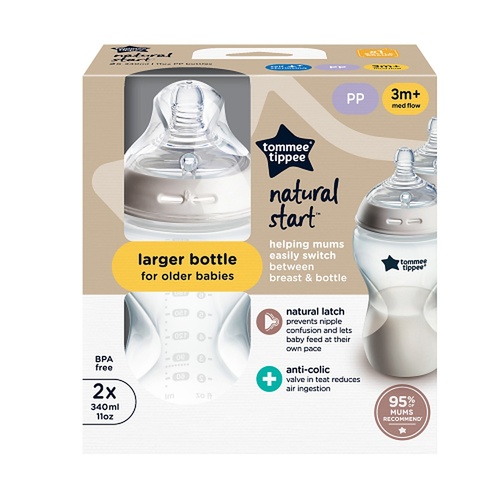 Tommee Tippee Natural Start Baby Bottle 3m+ Medium Flow 340mL