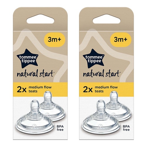 Tommee Tippee Natural Start Teats 3m+ Medium Flow 2 Pack Bundle of 2