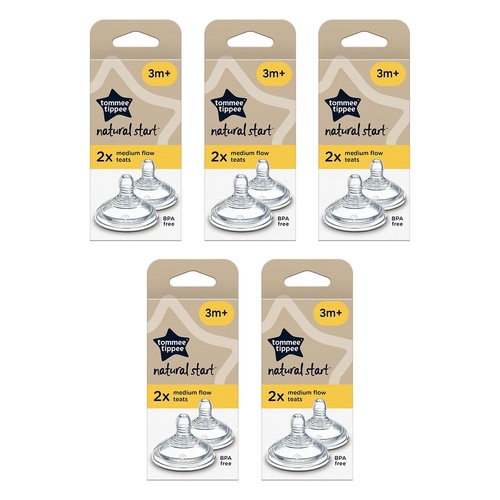Tommee Tippee Natural Start Teats 3m+ Medium Flow 2 Pack Bundle of 5