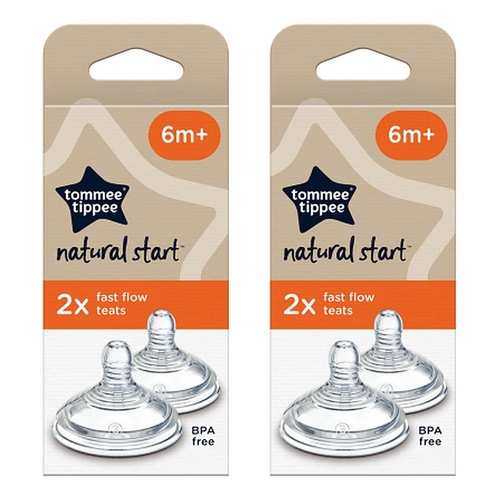 Tommee Tippee Natural Start Teats 6m+ Fast Flow 2 Pack Bundle of 2