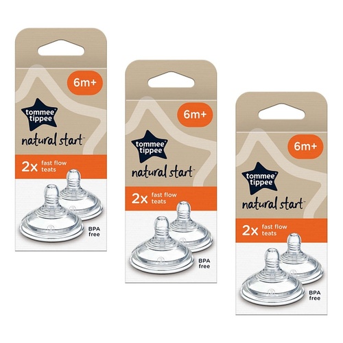 Tommee Tippee Natural Start Teats 6m+ Fast Flow 2 Pack Bundle of 3
