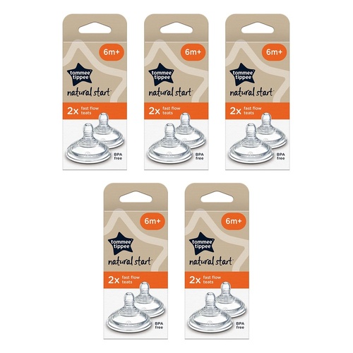 Tommee Tippee Natural Start Teats 6m+ Fast Flow 2 Pack Bundle of 5