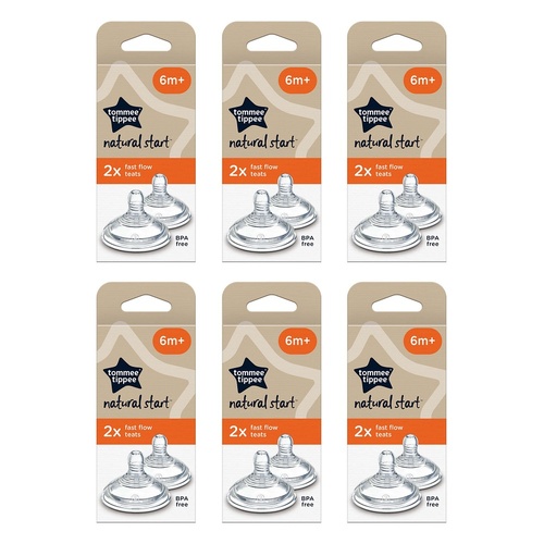 Tommee Tippee Natural Start Teats 6m+ Fast Flow 2 Pack Bundle of 6