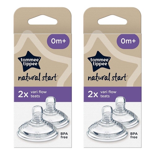 Tommee Tippee Natural Start Baby Bottle Teats Vari Flow 0+ Months 2 Bundle of 2