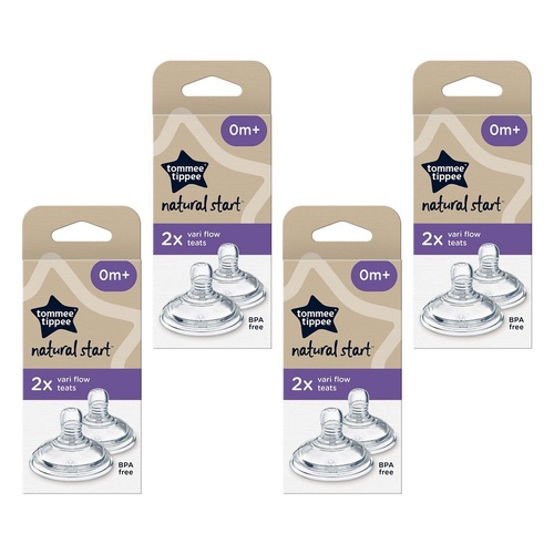 Tommee Tippee Natural Start Baby Bottle Teats Vari Flow 0+ Months 2 Bundle of 4
