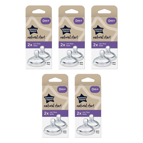 Tommee Tippee Natural Start Baby Bottle Teats Vari Flow 0+ Months 2 Bundle of 5