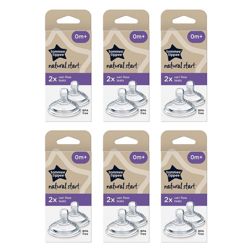 Tommee Tippee Natural Start Baby Bottle Teats Vari Flow 0+ Months 2 Bundle of 6