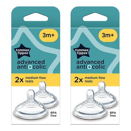 Tommee Tippee Advanced Anti-Colic Teats 3m+ Medium Flow 2 Pack Bundle of 2