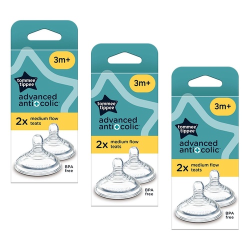 Tommee Tippee Advanced Anti-Colic Teats 3m+ Medium Flow 2 Pack Bundle of 3