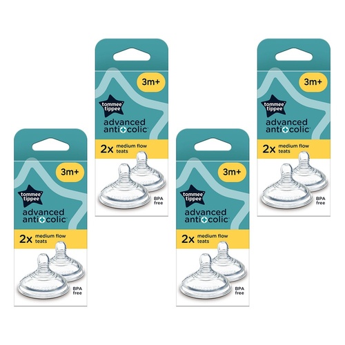 Tommee Tippee Advanced Anti-Colic Teats 3m+ Medium Flow 2 Pack Bundle of 4