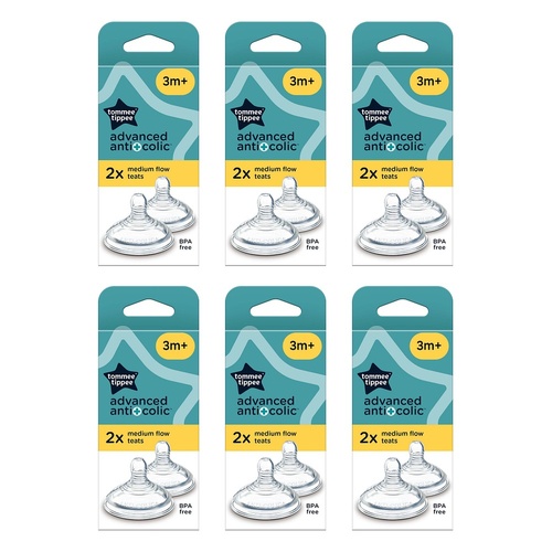 Tommee Tippee Advanced Anti-Colic Teats 3m+ Medium Flow 2 Pack Bundle of 6
