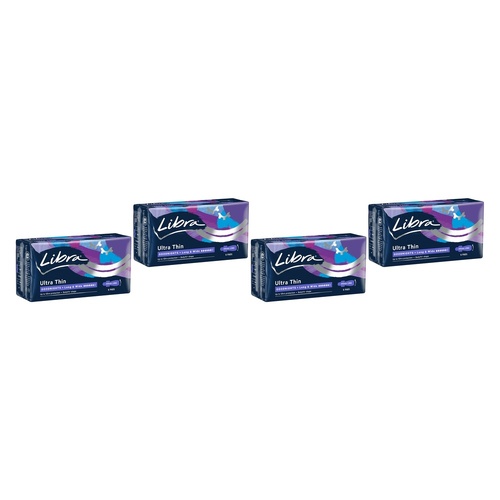 Libra Ultra Thin Goodnights Pads Long & Wide with Wings 6 Pack Bundle of 4