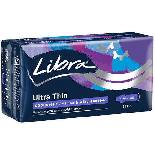 Libra Ultra Thin Goodnights Pads Long & Wide with Wings 6 Pack