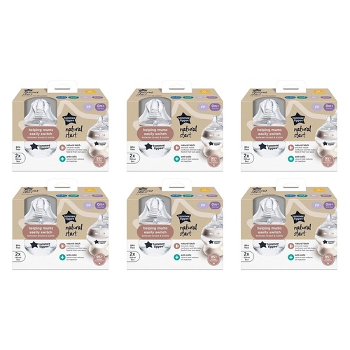 Tommee Tippee Natural Start Anti-Colic Baby Bottle 0m+ 150mL 2 Pack Bundle of 6