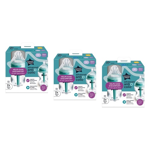 Tommee Tippee Advanced Anti-Colic Baby Bottle 0m+ Slow Flow 260mL Pack of 3