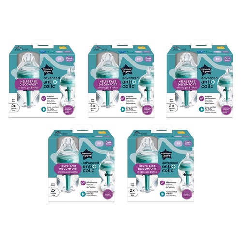 Tommee Tippee Advanced Anti-Colic Baby Bottle 0m+ Slow Flow 260mL Pack of 5