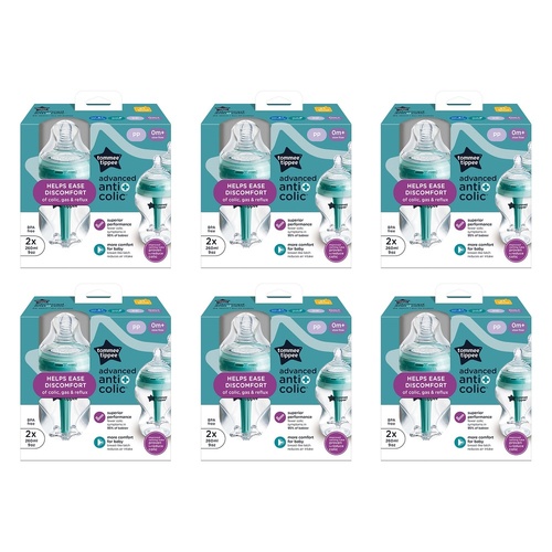 Tommee Tippee Advanced Anti-Colic Baby Bottle 0m+ Slow Flow 260mL Pack of 6