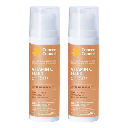 Cancer Council Vitamin C Fluid Sunscreen SPF 50+ 50mL Pack of 2