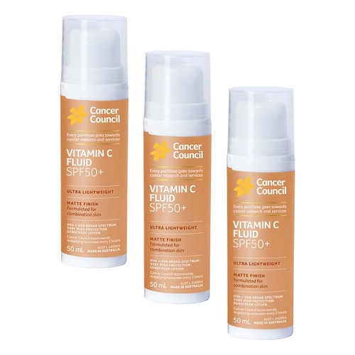 Cancer Council Vitamin C Fluid Sunscreen SPF 50+ 50mL Pack of 3