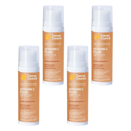 Cancer Council Vitamin C Fluid Sunscreen SPF 50+ 50mL Pack of 4