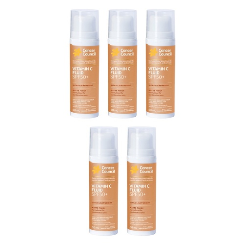 Cancer Council Vitamin C Fluid Sunscreen SPF 50+ 50mL Pack of 5