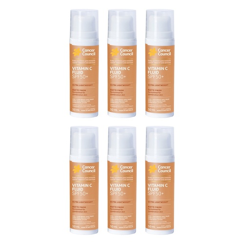 Cancer Council Vitamin C Fluid Sunscreen SPF 50+ 50mL Pack of 6
