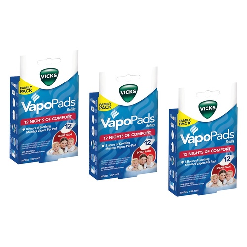 Vicks VapoPads Refills 12 Pack Bundle of 3