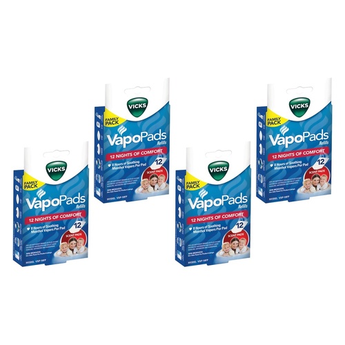 Vicks VapoPads Refills 12 Pack Bundle of 4