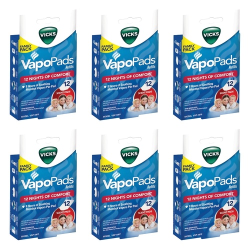 Vicks VapoPads Refills 12 Pack Bundle of 6