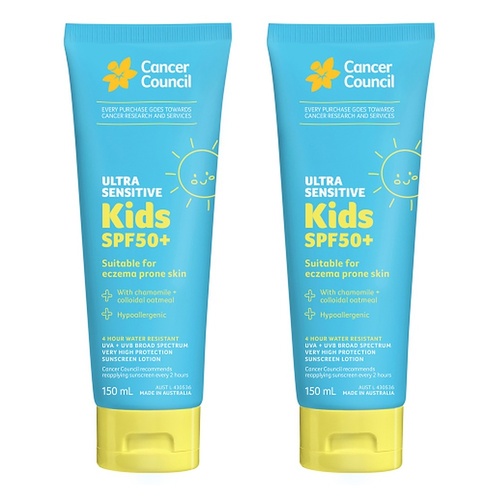 Cancer Council Ultra Sensitive Kids Sunscreen Lotion SPF 50+ 150mL Pack of 2