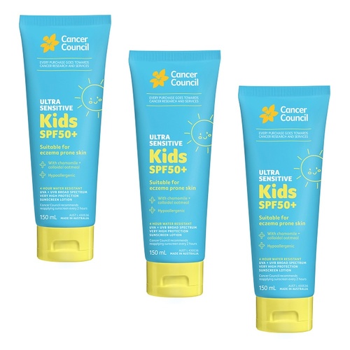 Cancer Council Ultra Sensitive Kids Sunscreen Lotion SPF 50+ 150mL Pack of 3